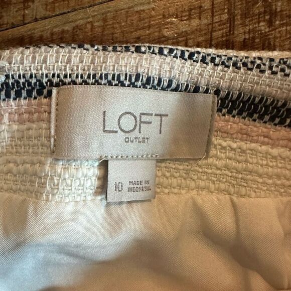 Loft woven fringe hem striped business casual 10 skirt - Picture 2 of 3